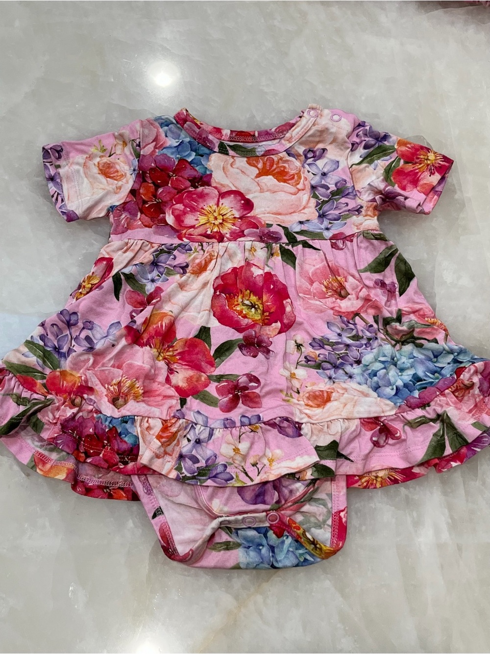 Posh Peanut Pink Floral Ruffle Bodysuit Dress
